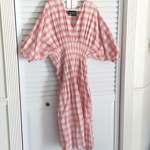 Nicholas Dress, Size 18, Pink Plaid, Dolman Sleeve, Midi,‎ Smocked
